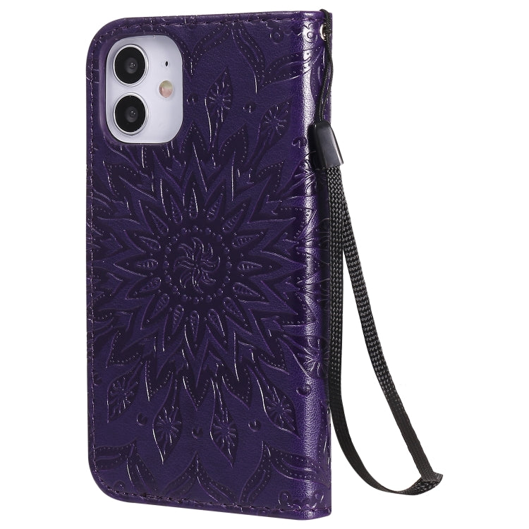 For iPhone 12 mini Pressed Printing Sunflower Pattern Horizontal Flip PU Leather Case Holder & Card Slots & Wallet & Lanyard