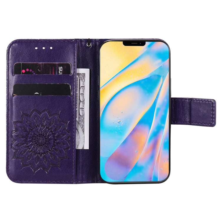 For iPhone 12 mini Pressed Printing Sunflower Pattern Horizontal Flip PU Leather Case Holder & Card Slots & Wallet & Lanyard
