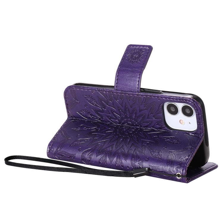 For iPhone 12 mini Pressed Printing Sunflower Pattern Horizontal Flip PU Leather Case Holder & Card Slots & Wallet & Lanyard