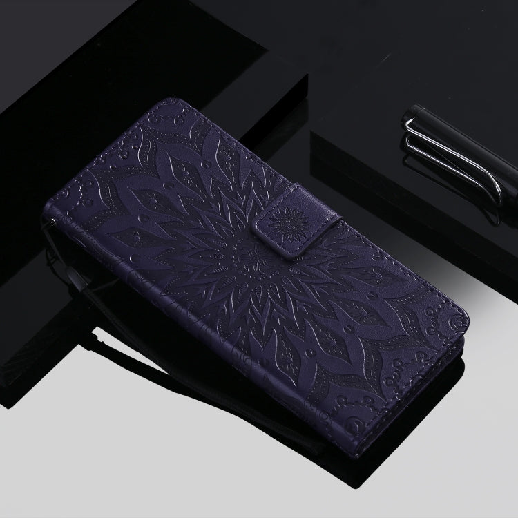 For iPhone 12 mini Pressed Printing Sunflower Pattern Horizontal Flip PU Leather Case Holder & Card Slots & Wallet & Lanyard