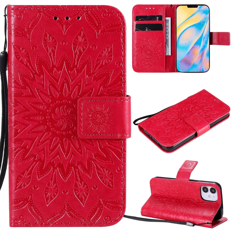 For iPhone 12 mini Pressed Printing Sunflower Pattern Horizontal Flip PU Leather Case Holder & Card Slots & Wallet & Lanyard