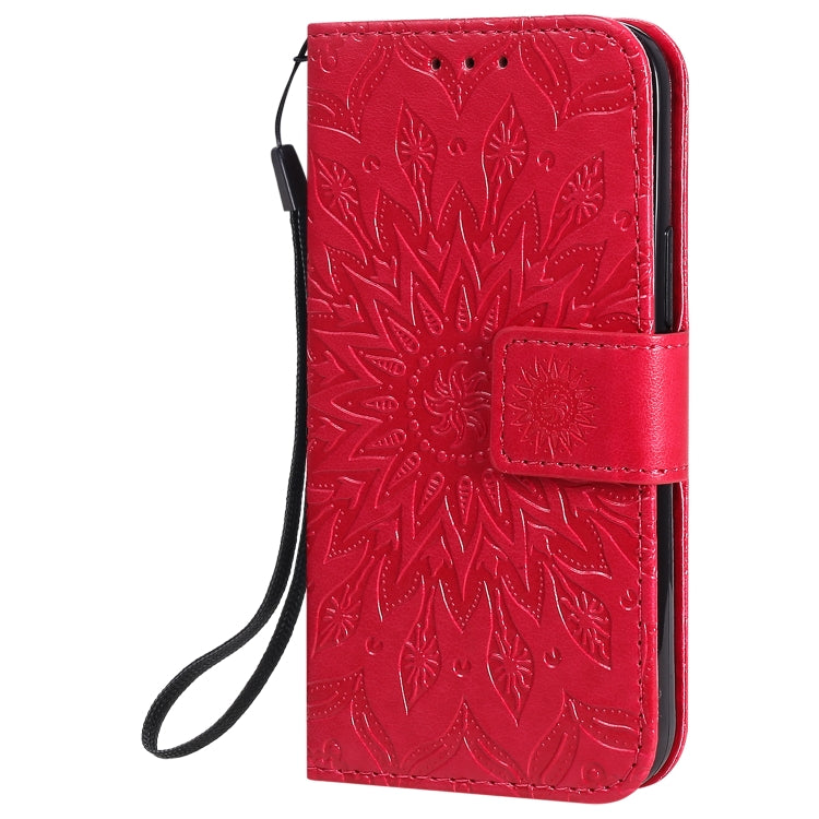 For iPhone 12 mini Pressed Printing Sunflower Pattern Horizontal Flip PU Leather Case Holder & Card Slots & Wallet & Lanyard