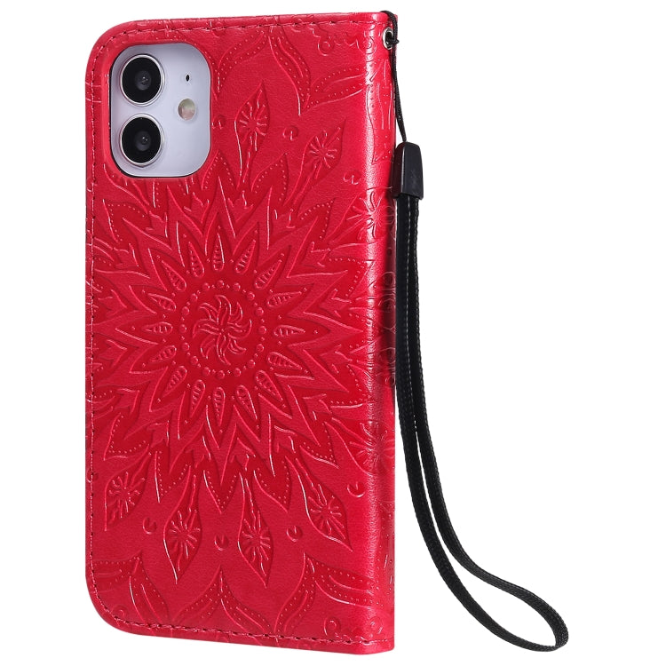 For iPhone 12 mini Pressed Printing Sunflower Pattern Horizontal Flip PU Leather Case Holder & Card Slots & Wallet & Lanyard