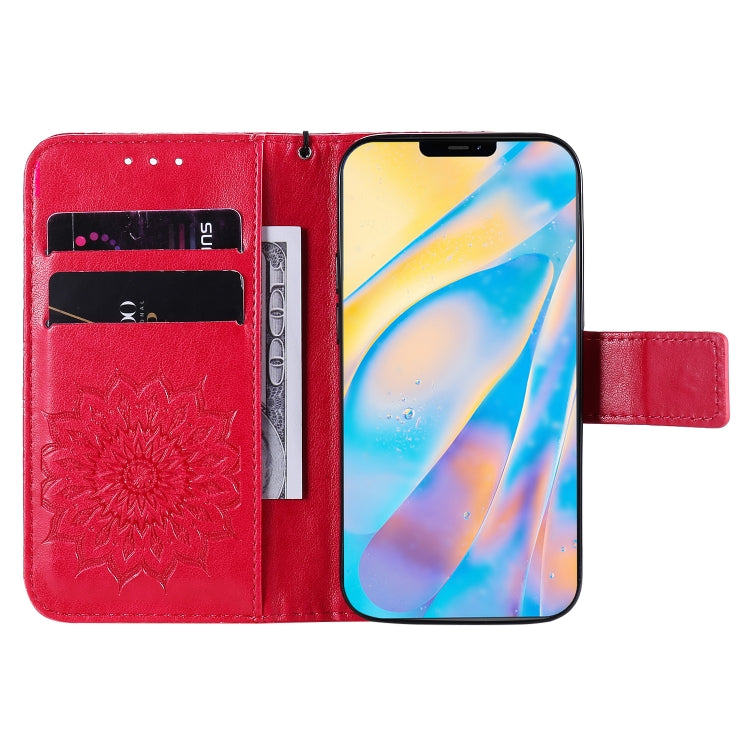For iPhone 12 mini Pressed Printing Sunflower Pattern Horizontal Flip PU Leather Case Holder & Card Slots & Wallet & Lanyard