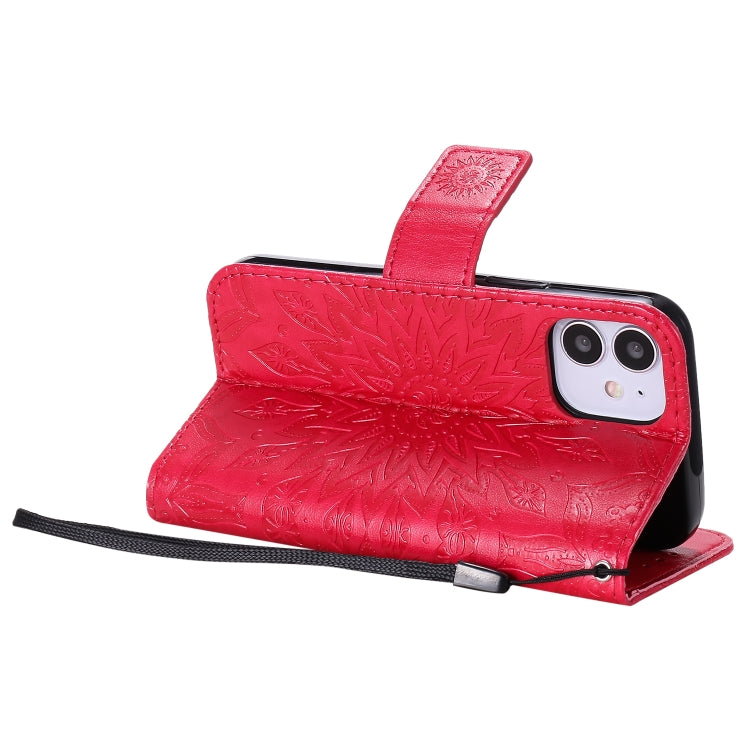 For iPhone 12 mini Pressed Printing Sunflower Pattern Horizontal Flip PU Leather Case Holder & Card Slots & Wallet & Lanyard