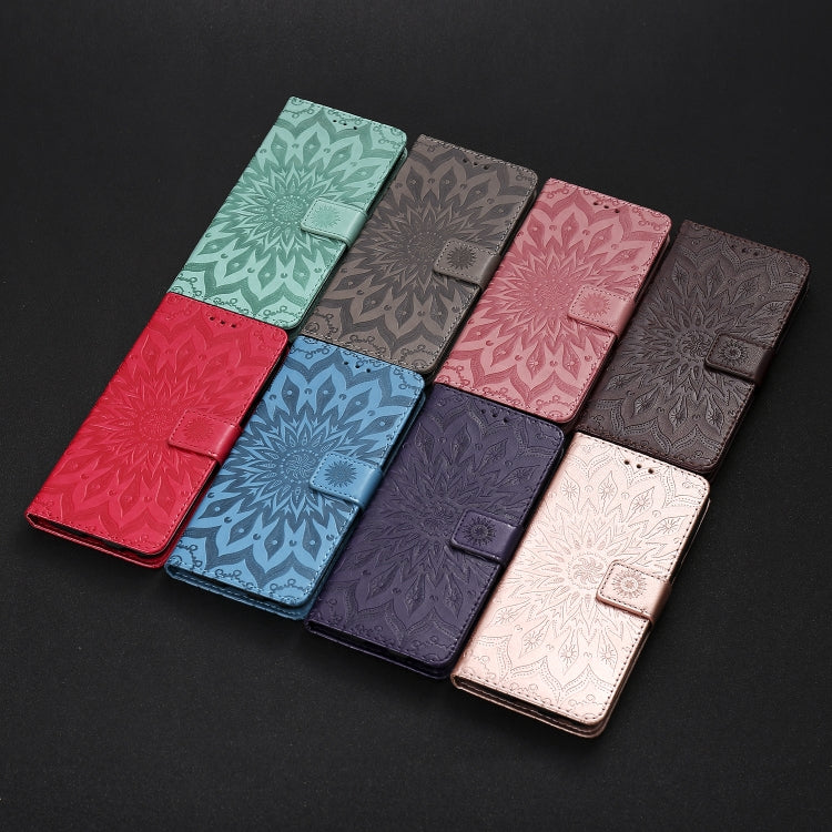 For iPhone 12 mini Pressed Printing Sunflower Pattern Horizontal Flip PU Leather Case Holder & Card Slots & Wallet & Lanyard