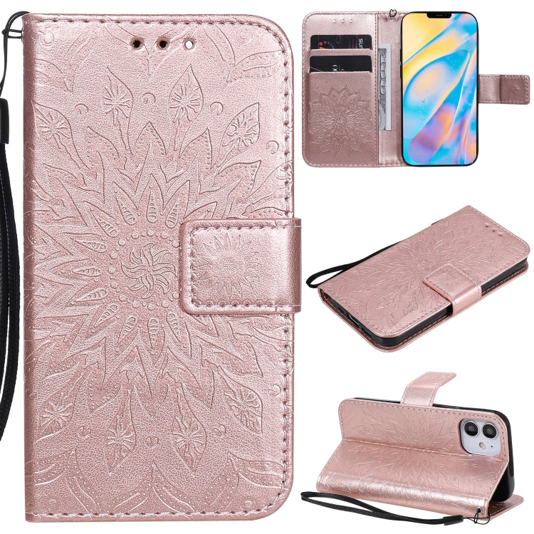 For iPhone 12 mini Pressed Printing Sunflower Pattern Horizontal Flip PU Leather Case Holder & Card Slots & Wallet & Lanyard