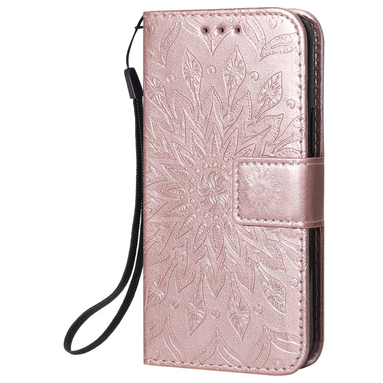 For iPhone 12 mini Pressed Printing Sunflower Pattern Horizontal Flip PU Leather Case Holder & Card Slots & Wallet & Lanyard