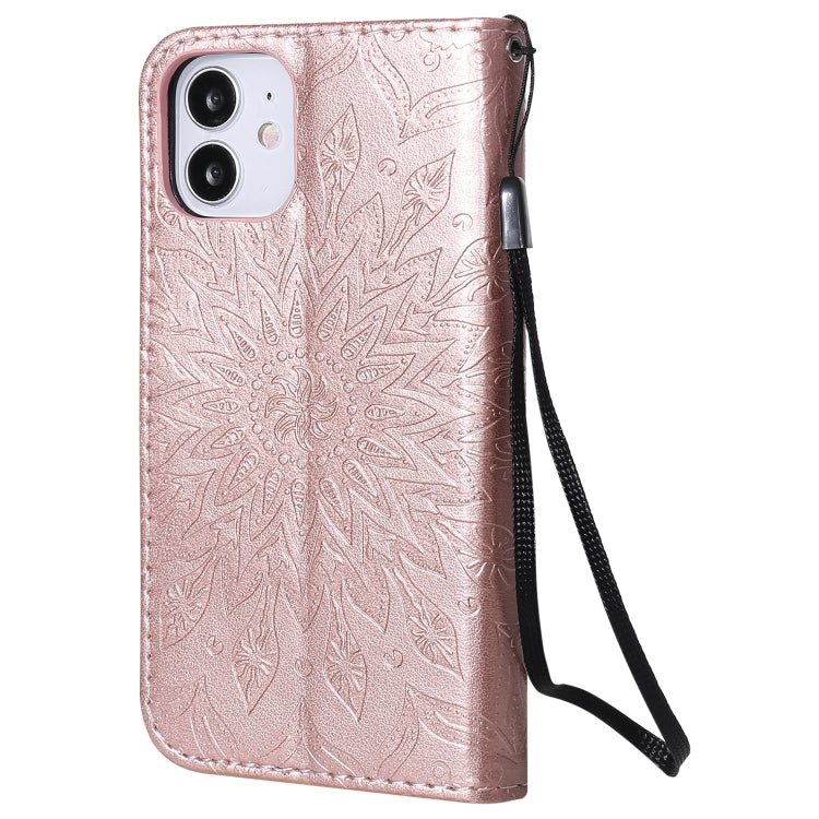 For iPhone 12 mini Pressed Printing Sunflower Pattern Horizontal Flip PU Leather Case Holder & Card Slots & Wallet & Lanyard