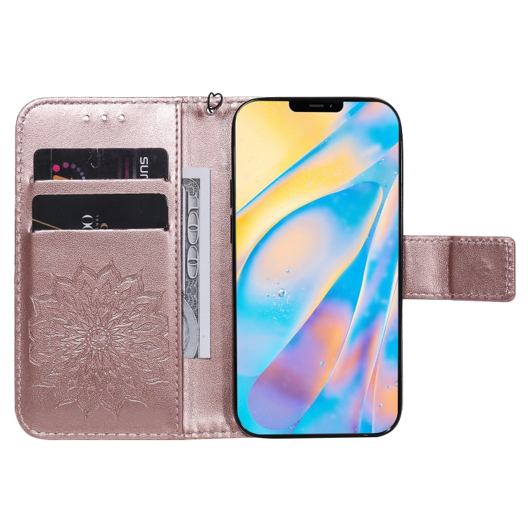 For iPhone 12 mini Pressed Printing Sunflower Pattern Horizontal Flip PU Leather Case Holder & Card Slots & Wallet & Lanyard