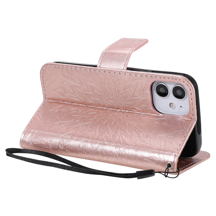 For iPhone 12 mini Pressed Printing Sunflower Pattern Horizontal Flip PU Leather Case Holder & Card Slots & Wallet & Lanyard