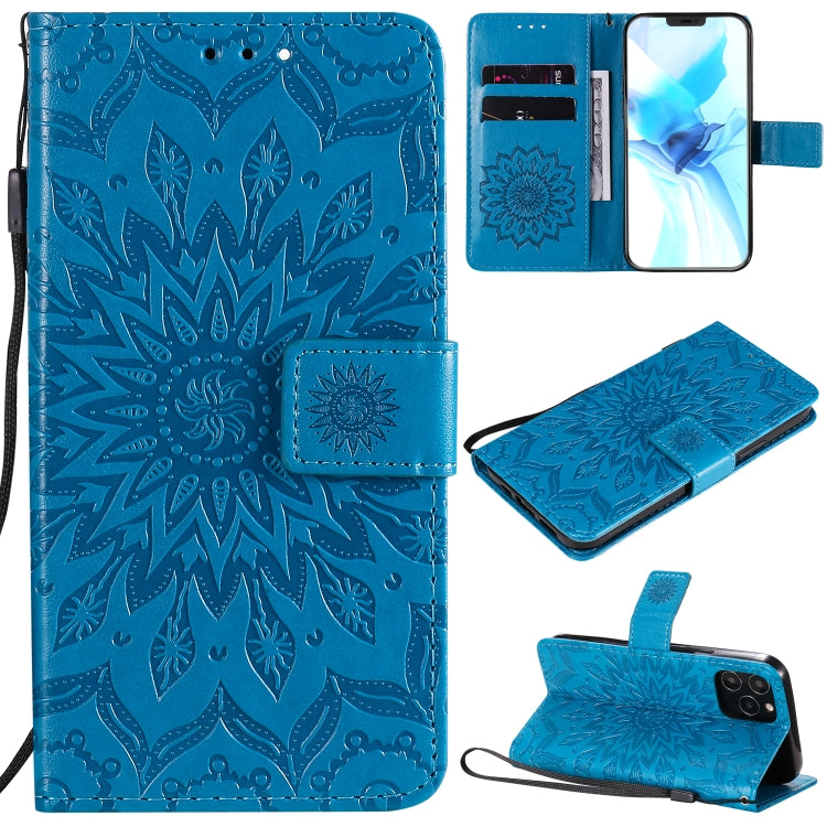 For iPhone 12 / 12 Pro Pressed Printing Sunflower Pattern Horizontal Flip PU Leather Case Holder & Card Slots & Wallet & Lanyard