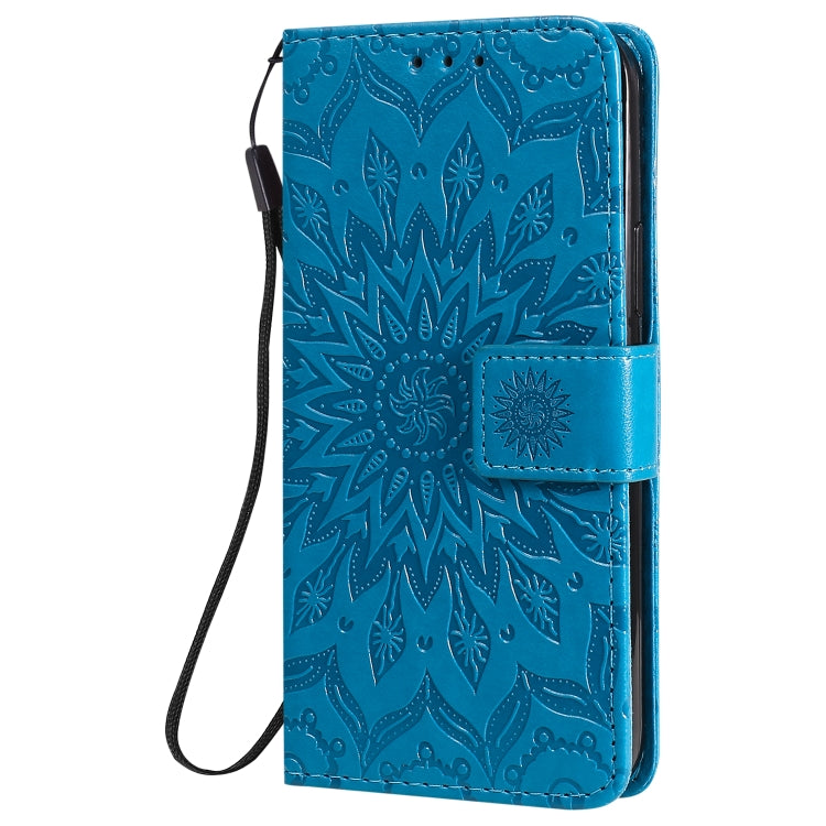 For iPhone 12 / 12 Pro Pressed Printing Sunflower Pattern Horizontal Flip PU Leather Case Holder & Card Slots & Wallet & Lanyard