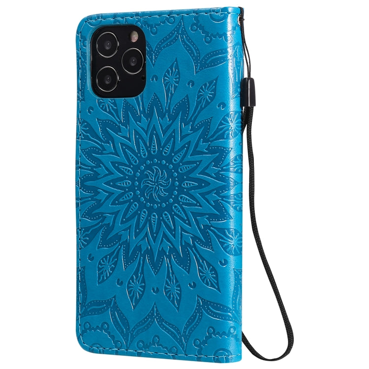 For iPhone 12 / 12 Pro Pressed Printing Sunflower Pattern Horizontal Flip PU Leather Case Holder & Card Slots & Wallet & Lanyard