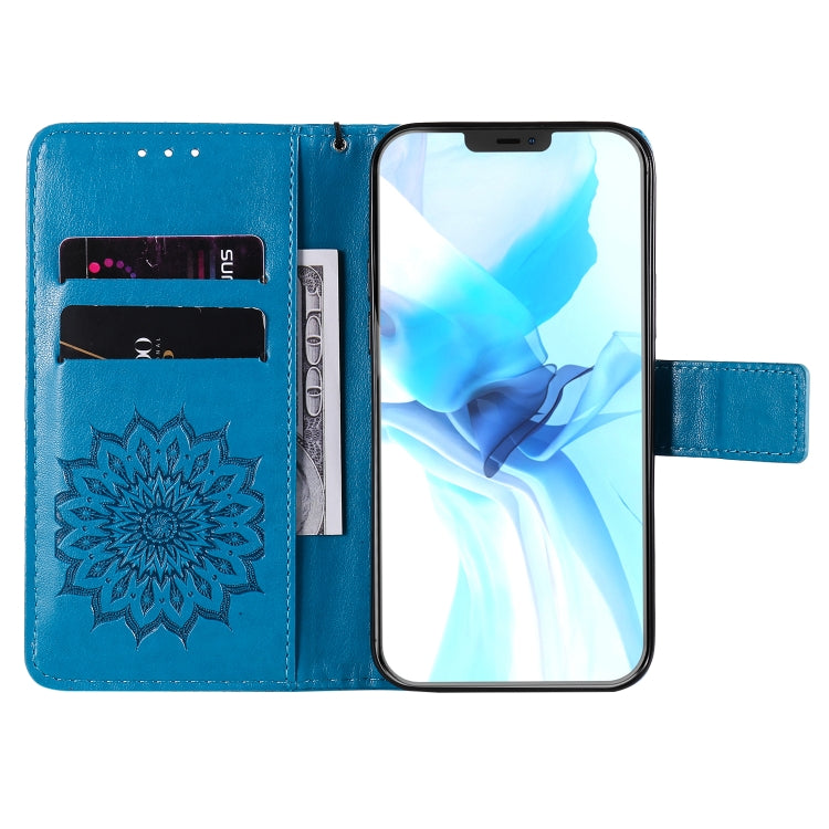 For iPhone 12 / 12 Pro Pressed Printing Sunflower Pattern Horizontal Flip PU Leather Case Holder & Card Slots & Wallet & Lanyard