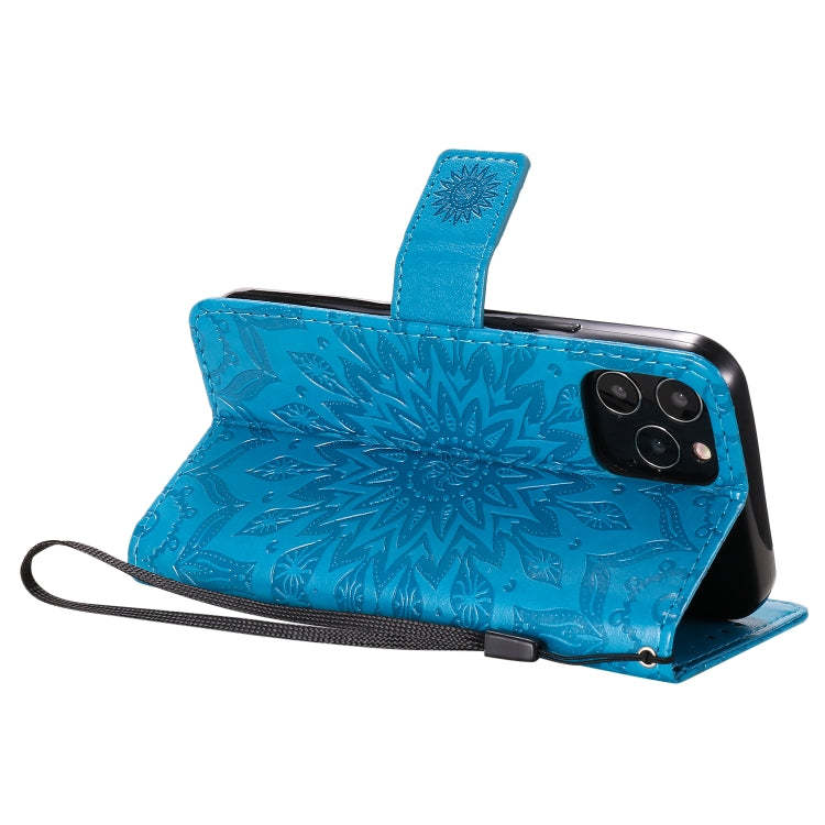 For iPhone 12 / 12 Pro Pressed Printing Sunflower Pattern Horizontal Flip PU Leather Case Holder & Card Slots & Wallet & Lanyard