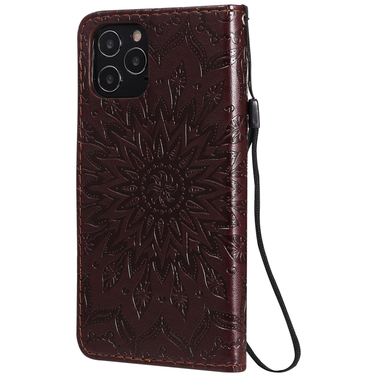For iPhone 12 / 12 Pro Pressed Printing Sunflower Pattern Horizontal Flip PU Leather Case Holder & Card Slots & Wallet & Lanyard