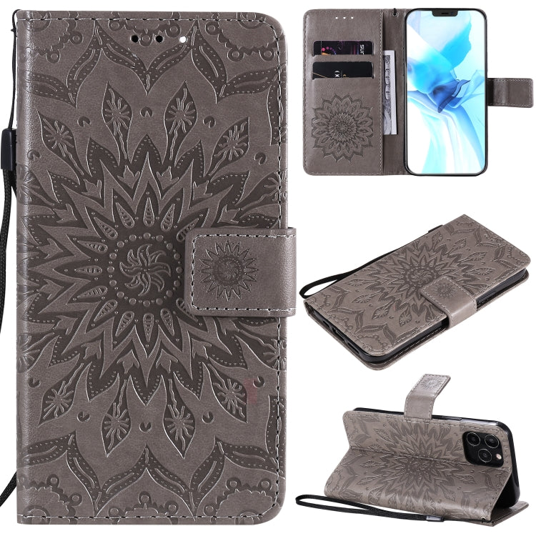For iPhone 12 / 12 Pro Pressed Printing Sunflower Pattern Horizontal Flip PU Leather Case Holder & Card Slots & Wallet & Lanyard