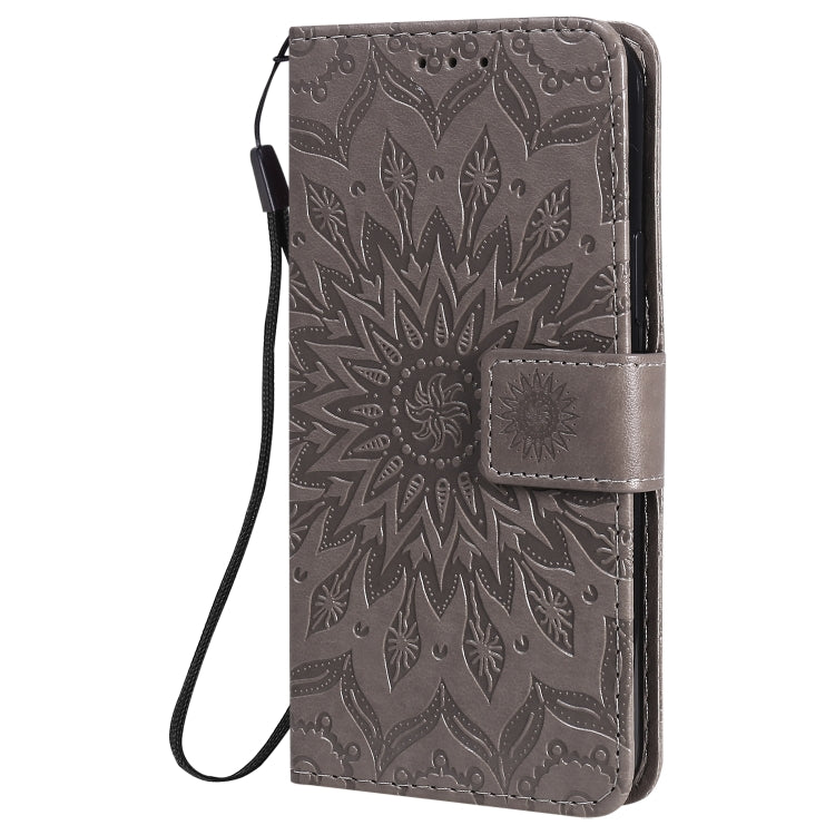 For iPhone 12 / 12 Pro Pressed Printing Sunflower Pattern Horizontal Flip PU Leather Case Holder & Card Slots & Wallet & Lanyard