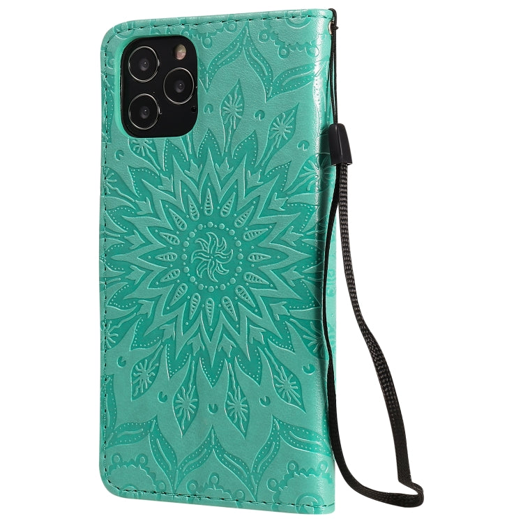 For iPhone 12 / 12 Pro Pressed Printing Sunflower Pattern Horizontal Flip PU Leather Case Holder & Card Slots & Wallet & Lanyard