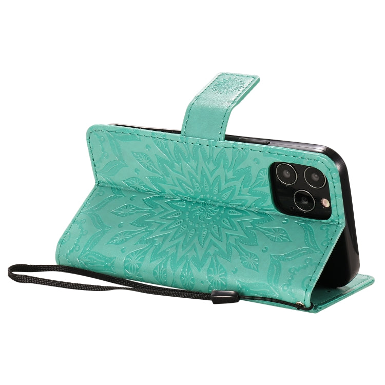 For iPhone 12 / 12 Pro Pressed Printing Sunflower Pattern Horizontal Flip PU Leather Case Holder & Card Slots & Wallet & Lanyard