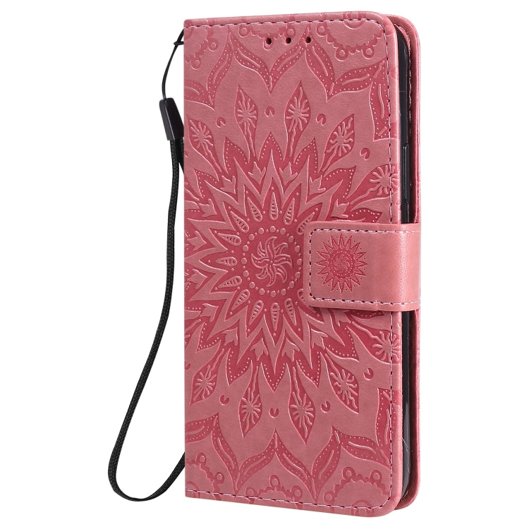For iPhone 12 / 12 Pro Pressed Printing Sunflower Pattern Horizontal Flip PU Leather Case Holder & Card Slots & Wallet & Lanyard