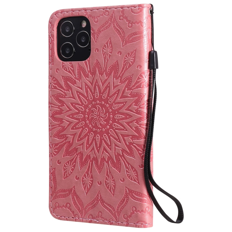 For iPhone 12 / 12 Pro Pressed Printing Sunflower Pattern Horizontal Flip PU Leather Case Holder & Card Slots & Wallet & Lanyard