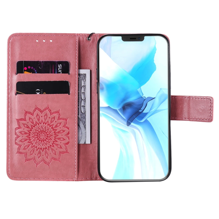 For iPhone 12 / 12 Pro Pressed Printing Sunflower Pattern Horizontal Flip PU Leather Case Holder & Card Slots & Wallet & Lanyard