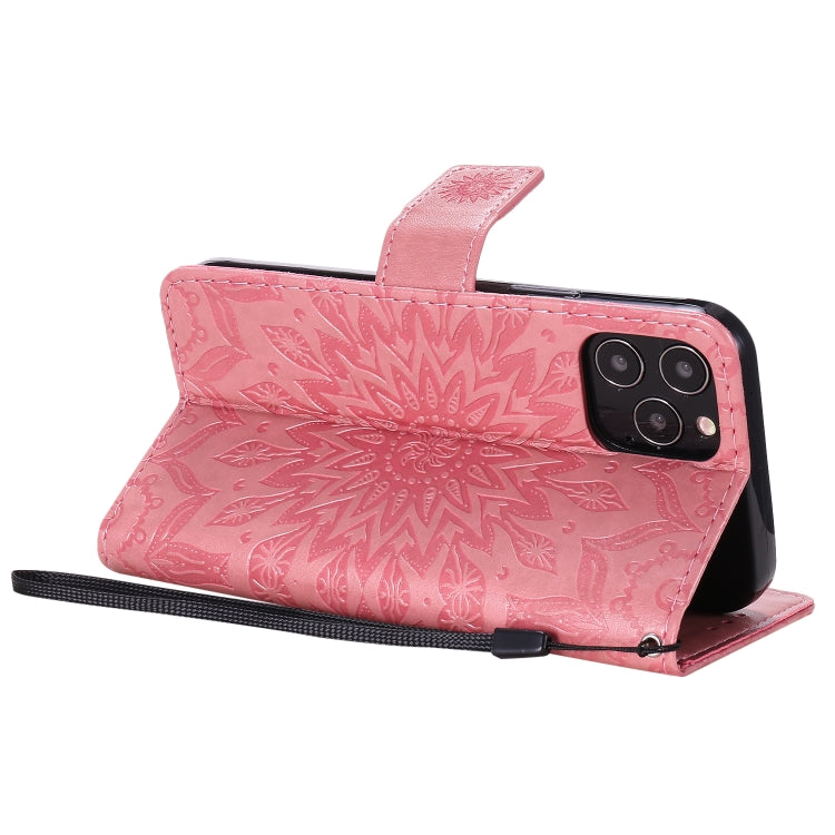 For iPhone 12 / 12 Pro Pressed Printing Sunflower Pattern Horizontal Flip PU Leather Case Holder & Card Slots & Wallet & Lanyard