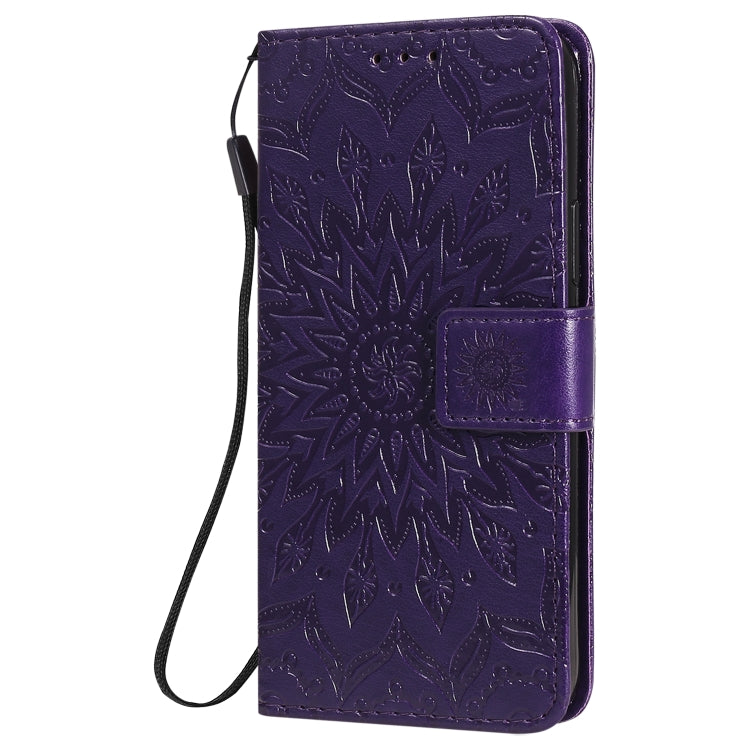 For iPhone 12 / 12 Pro Pressed Printing Sunflower Pattern Horizontal Flip PU Leather Case Holder & Card Slots & Wallet & Lanyard