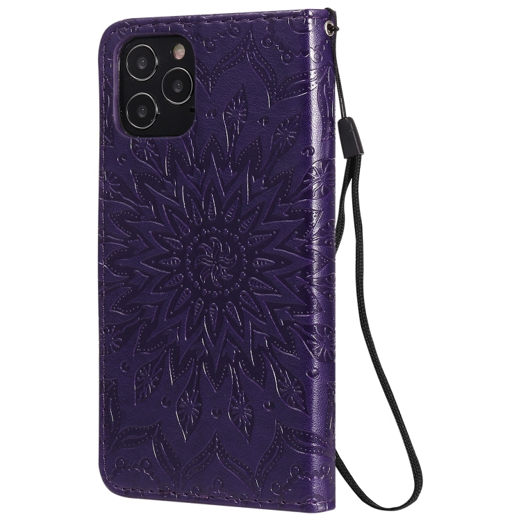 For iPhone 12 / 12 Pro Pressed Printing Sunflower Pattern Horizontal Flip PU Leather Case Holder & Card Slots & Wallet & Lanyard