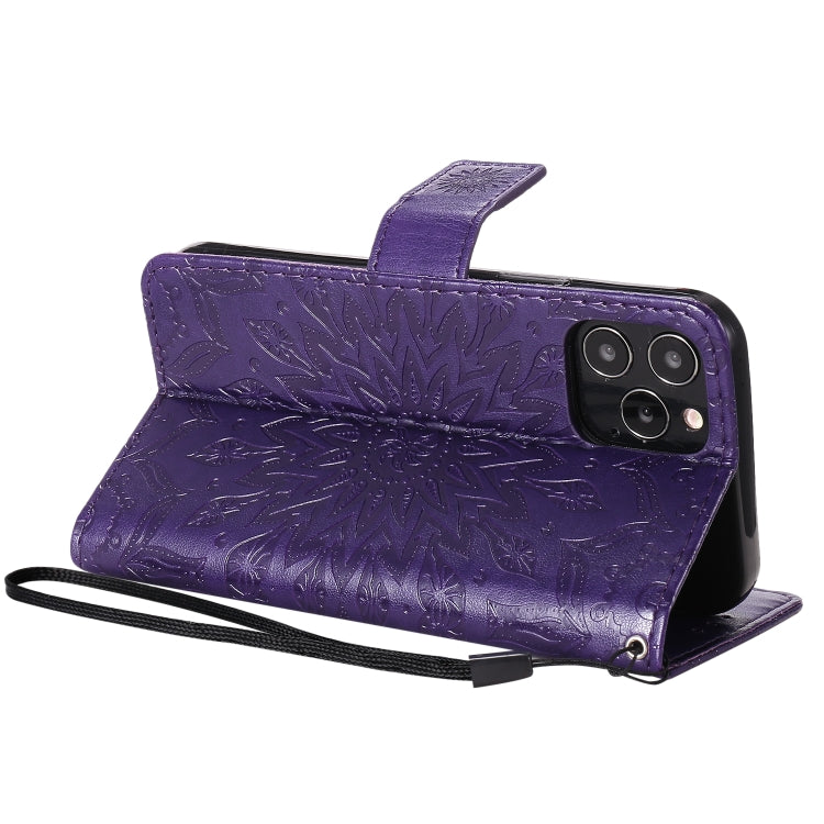 For iPhone 12 / 12 Pro Pressed Printing Sunflower Pattern Horizontal Flip PU Leather Case Holder & Card Slots & Wallet & Lanyard