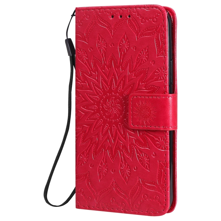 For iPhone 12 / 12 Pro Pressed Printing Sunflower Pattern Horizontal Flip PU Leather Case Holder & Card Slots & Wallet & Lanyard