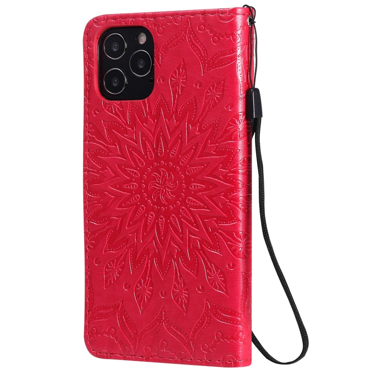 For iPhone 12 / 12 Pro Pressed Printing Sunflower Pattern Horizontal Flip PU Leather Case Holder & Card Slots & Wallet & Lanyard