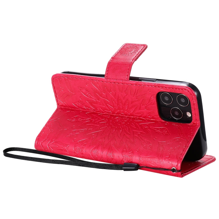 For iPhone 12 / 12 Pro Pressed Printing Sunflower Pattern Horizontal Flip PU Leather Case Holder & Card Slots & Wallet & Lanyard
