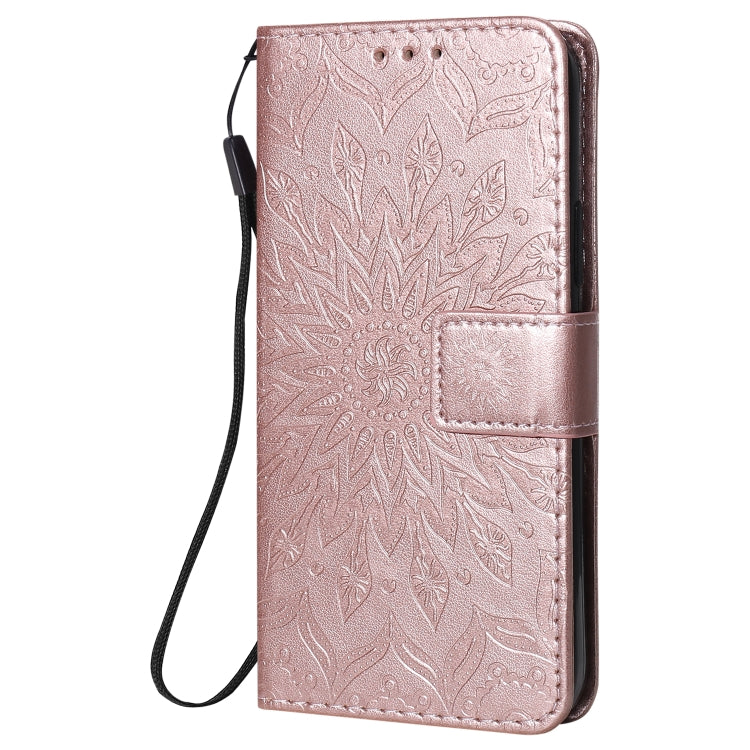 For iPhone 12 / 12 Pro Pressed Printing Sunflower Pattern Horizontal Flip PU Leather Case Holder & Card Slots & Wallet & Lanyard