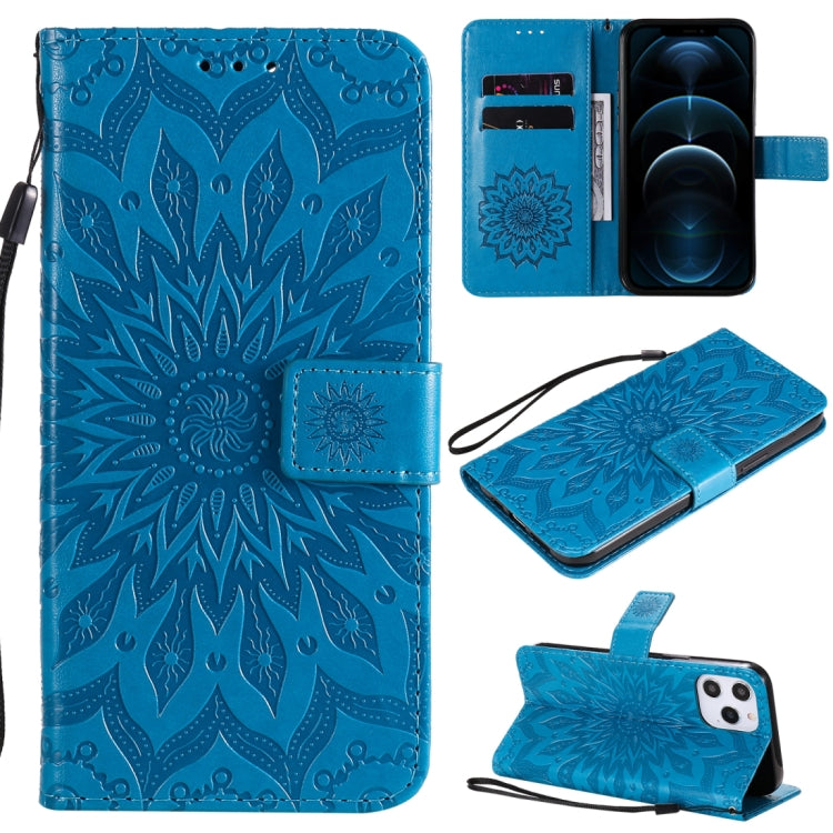 For iPhone 12 Pro Max Pressed Printing Sunflower Pattern Horizontal Flip PU Leather Case Holder & Card Slots & Wallet & Lanyard