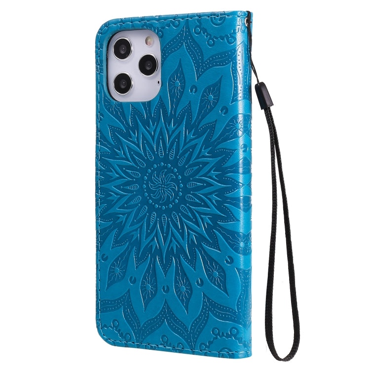 For iPhone 12 Pro Max Pressed Printing Sunflower Pattern Horizontal Flip PU Leather Case Holder & Card Slots & Wallet & Lanyard