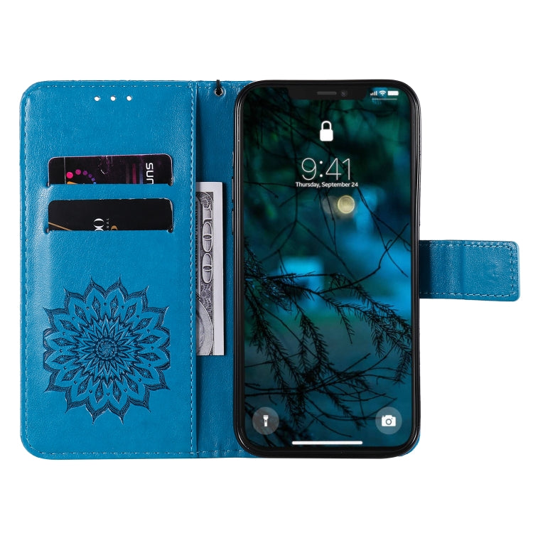 For iPhone 12 Pro Max Pressed Printing Sunflower Pattern Horizontal Flip PU Leather Case Holder & Card Slots & Wallet & Lanyard