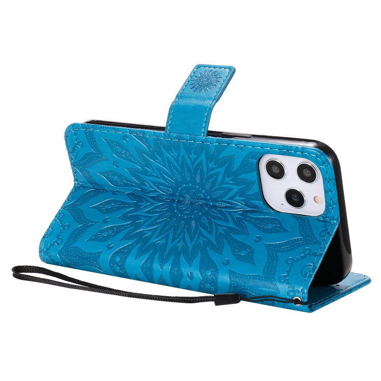 For iPhone 12 Pro Max Pressed Printing Sunflower Pattern Horizontal Flip PU Leather Case Holder & Card Slots & Wallet & Lanyard