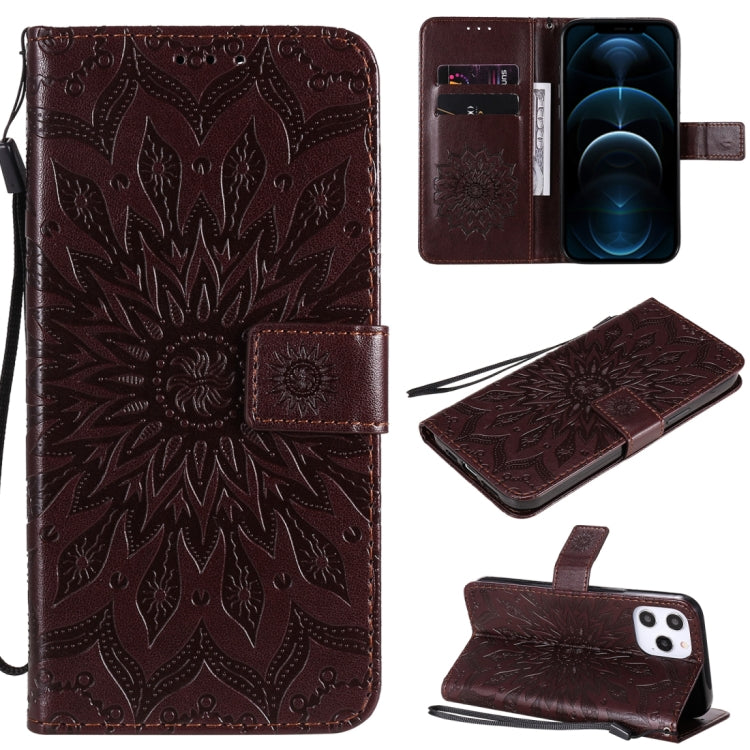 For iPhone 12 Pro Max Pressed Printing Sunflower Pattern Horizontal Flip PU Leather Case Holder & Card Slots & Wallet & Lanyard