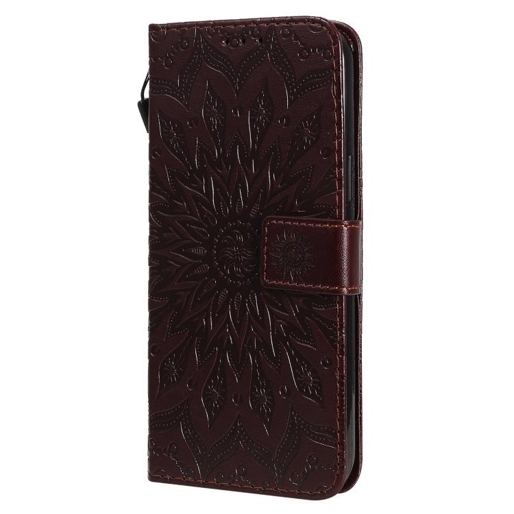 For iPhone 12 Pro Max Pressed Printing Sunflower Pattern Horizontal Flip PU Leather Case Holder & Card Slots & Wallet & Lanyard