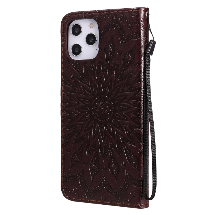 For iPhone 12 Pro Max Pressed Printing Sunflower Pattern Horizontal Flip PU Leather Case Holder & Card Slots & Wallet & Lanyard