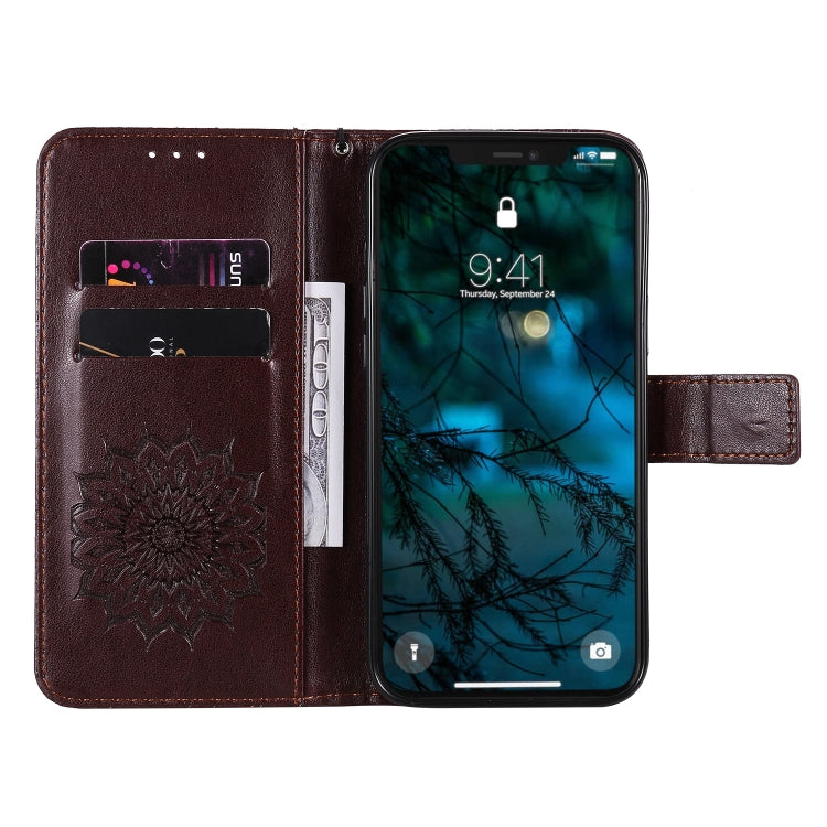 For iPhone 12 Pro Max Pressed Printing Sunflower Pattern Horizontal Flip PU Leather Case Holder & Card Slots & Wallet & Lanyard
