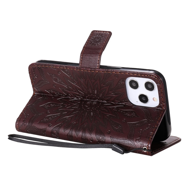 For iPhone 12 Pro Max Pressed Printing Sunflower Pattern Horizontal Flip PU Leather Case Holder & Card Slots & Wallet & Lanyard