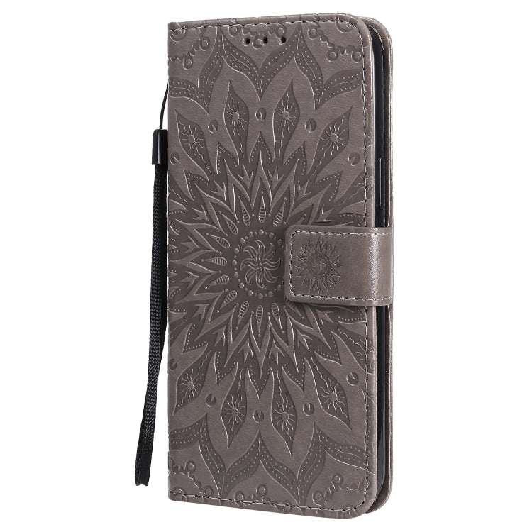 For iPhone 12 Pro Max Pressed Printing Sunflower Pattern Horizontal Flip PU Leather Case Holder & Card Slots & Wallet & Lanyard