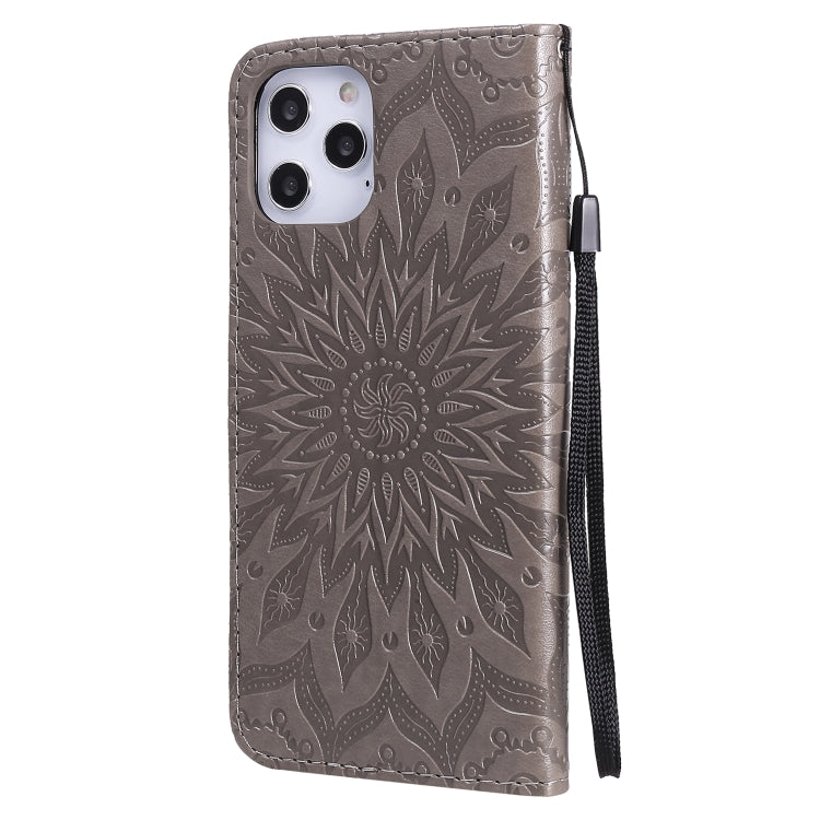 For iPhone 12 Pro Max Pressed Printing Sunflower Pattern Horizontal Flip PU Leather Case Holder & Card Slots & Wallet & Lanyard