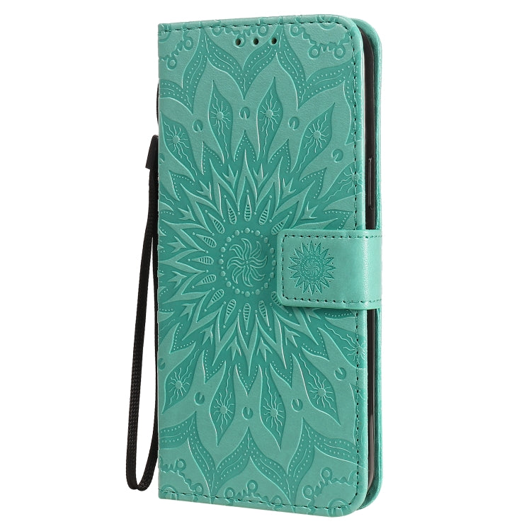 For iPhone 12 Pro Max Pressed Printing Sunflower Pattern Horizontal Flip PU Leather Case Holder & Card Slots & Wallet & Lanyard