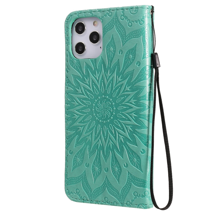 For iPhone 12 Pro Max Pressed Printing Sunflower Pattern Horizontal Flip PU Leather Case Holder & Card Slots & Wallet & Lanyard