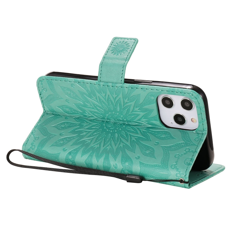For iPhone 12 Pro Max Pressed Printing Sunflower Pattern Horizontal Flip PU Leather Case Holder & Card Slots & Wallet & Lanyard